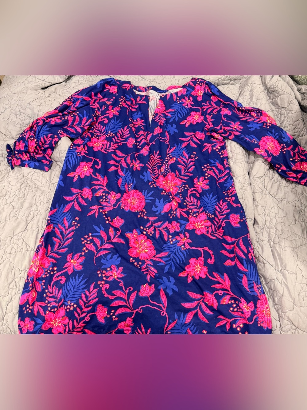 Lilly Pulitzer Navy Pink Floral Long Sleeve Dress XXL